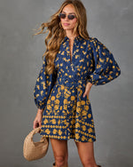 Golden Meadow Belted Floral Mini Shirt Dress