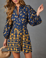 Golden Meadow Belted Floral Mini Shirt Dress