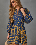 Golden Meadow Belted Floral Mini Shirt Dress