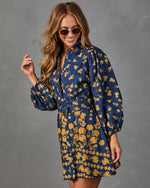 Golden Meadow Belted Floral Mini Shirt Dress