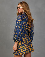 Golden Meadow Belted Floral Mini Shirt Dress