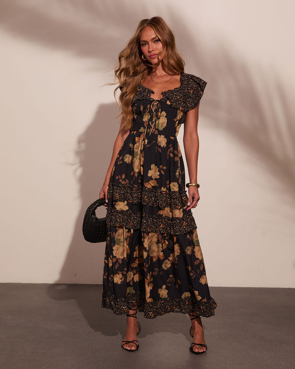Petal Path Floral Lace Up Corset Tiered Midi Dress – VICI