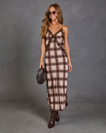 Laurent Plaid Lace Trim Slip Maxi Dress