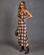 Laurent Plaid Lace Trim Slip Maxi Dress