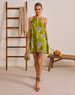 Polished Wave Palm Print Mini Shift Dress