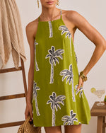Polished Wave Palm Print Mini Shift Dress