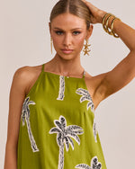 Polished Wave Palm Print Mini Shift Dress