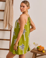 Polished Wave Palm Print Mini Shift Dress