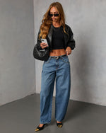 Editah Woven Leather Bomber Jacket