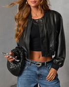 Editah Woven Leather Bomber Jacket