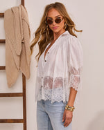 Sun Press Linen Lace Trim Top