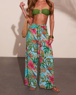 Arellie Tropical Floral Waist Tie Cover Up Pants