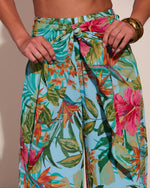 Arellie Tropical Floral Waist Tie Cover Up Pants