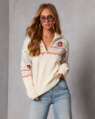 Snowy Delight Fair Isle Quarter Zip Sweater