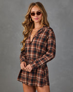 Turning Season Cotton Plaid Waist Tie Romper