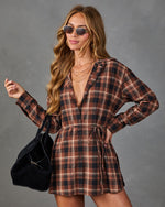 Turning Season Cotton Plaid Waist Tie Romper