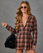 Turning Season Cotton Plaid Waist Tie Romper