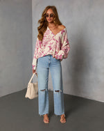 Mauve Floral % Honeyed Timber Knit Printed Cardigan-2