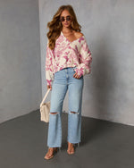 Mauve Floral % Honeyed Timber Knit Printed Cardigan-6