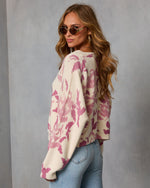 Mauve Floral % Honeyed Timber Knit Printed Cardigan-4