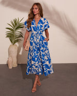 Blue Multi % Holiday Shine Tropical Novelty Midi Dress-5