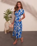 Blue Multi % Holiday Shine Tropical Novelty Midi Dress-3