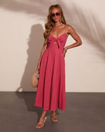 Sweet Serenity Linen Blend Tie Cut Out Midi Dress