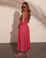 Sweet Serenity Linen Blend Tie Cut Out Midi Dress