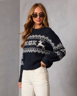 Navy % Midnight Ice Fair Isle Reindeer Sweater-3