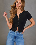 Black % Travie Partial Button Down Top-1