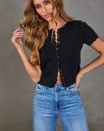 Black % Travie Partial Button Down Top-6