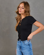 Black % Travie Partial Button Down Top-3