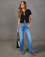 Black % Travie Partial Button Down Top-2