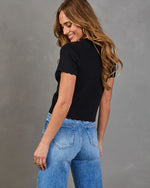 Black % Travie Partial Button Down Top-4