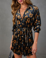 Crush Hour Floral Velvet Waist Tie Romper