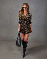Crush Hour Floral Velvet Waist Tie Romper