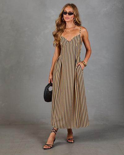 Sunstone Drift Striped Maxi Dress in Black Stripe