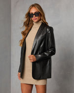 Black % Don't Wait Up Leather Blazer-3