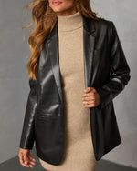 Black % Don't Wait Up Leather Blazer-5