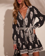 Wrenlie Abstract Waist Tie Mini Shirt Dress