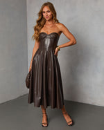 Wispin Fit And Flare Leather Midi Dress