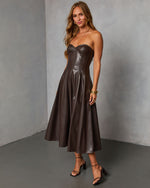 Wispin Fit And Flare Leather Midi Dress