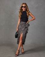 Crystal Satin Abstract Wrap Tie Midi Skirt