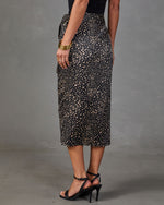 Crystal Satin Abstract Wrap Tie Midi Skirt