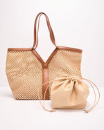 Soft Palms Open Knit Vegan Leather Trim Tote