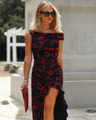 Black/Red % Gilded Love Floral Mesh Maxi Dress-9