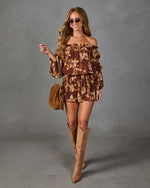 Mayla Floral Off the Shoulder Waist Tie Romper