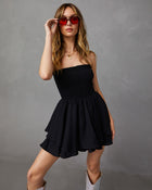 Black % Mariam Smocked Strapless Flutter Romper-1