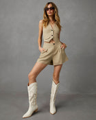 Taupe % Raving About You Button Front Romper-1