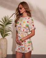 Berry Beachy Fruit Postage Stamp Print Mini Dress